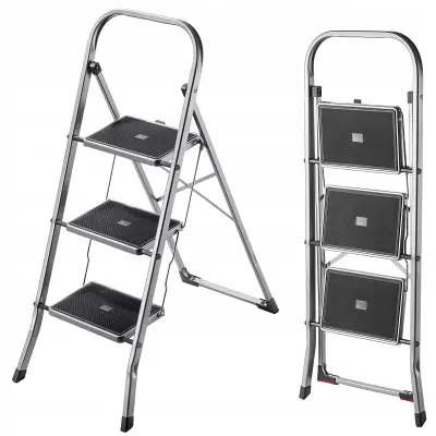 aluminijasta gospodinjska lestev, 3-stopenjska zložljiva lestev, 150 kg, trdna