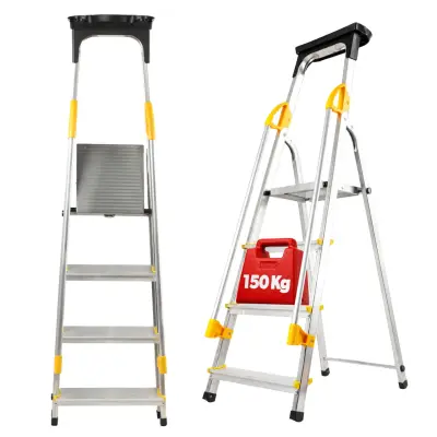 aluminijasta gospodinjska lestev, 4-stopenjska zložljiva lestev z ograjo, 150 kg