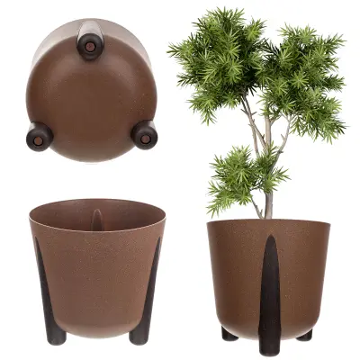 cvetlični lonec, pokrov za cvetlični lonec, na nogah, z vložkom, moderno, rjavo, 30 cm