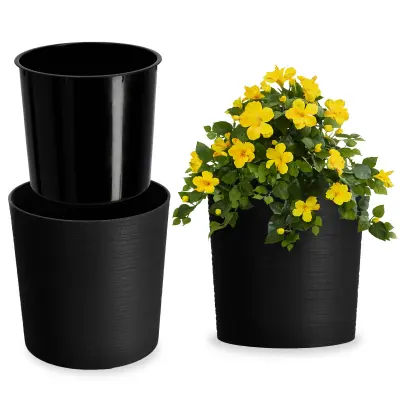 cvetlični lonec 19 cm pokrov z vložkom plastični cvetlični lonec črne barve