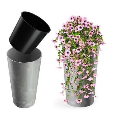 cvetlični lonec 57 cm pokrov z vložkom plastični cvetlični lonec siv
