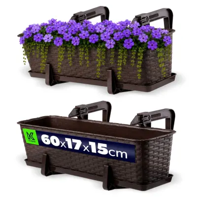balkonski lonček za rože s stojalom za rože 60 cm + ročaji