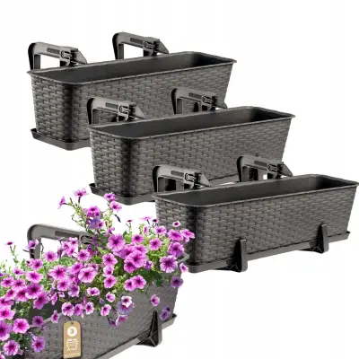 balkonski cvetlični lonček 60 cm rjavi ročaji stojalo 3 kosi