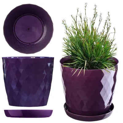 Plastični cvetlični lonec s stojalom, pokrov za cvetlični lonec, 12 cm, vijoličen, Kadax