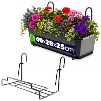 kovinski obešalnik za balkonske cvetlične lončke in korita 40 cm črne barve