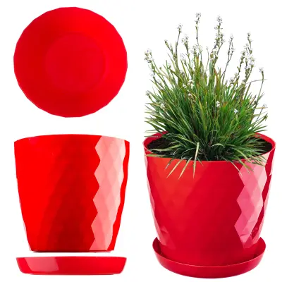 Plastični cvetlični lonec s stojalom, pokrov za cvetlični lonec, 16 cm, rdeč, Kadax
