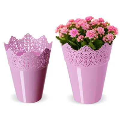 cvetlični lonec, cvetlični lonec, pokrov, visok, plastika, 12 cm, roza