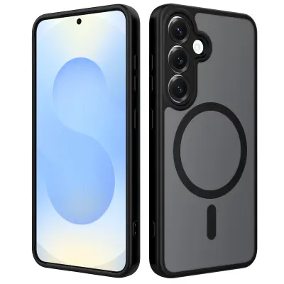 Odprta emb - Ovitek Za Samsung Galaxy S26 kovček,zamrznjeno magnetno sesalno,Samsung S26 kovček proti padcu - črna