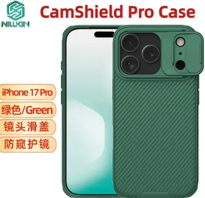 Odprta emb - Ovitek za telefon iPhone 17 Pro,ohišje za telefon Nillkin CamShield Pro Primer,Zaščitni primer za drsni objektiv,zelena