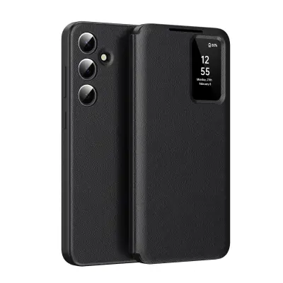Odprta emb - ovitek za Samsung Galaxy A37 5G za telefon,ohišje Smart View PU usnjeno flip nosilec,s samodejno bujenja (potreben je prenos App) - črn