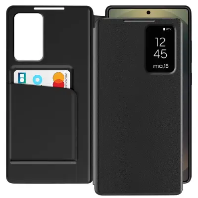 Odprta emb - ovitek za Samsung Galaxy S23 za telefon,ohišje Smart View PU usnjeno flip nosilec,s samodejno bujenja (potreben je prenos App) - črna