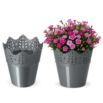 cvetlični lonec, cvetlični lonec, pokrov, visok, plastika, 16,5 cm, siv