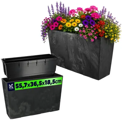 cvetlični lonec visok + vložek 19x56 cm črn beton