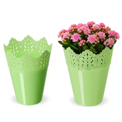 cvetlični lonec, cvetlični lonec, pokrov, visok, plastika, 12 cm, zelen