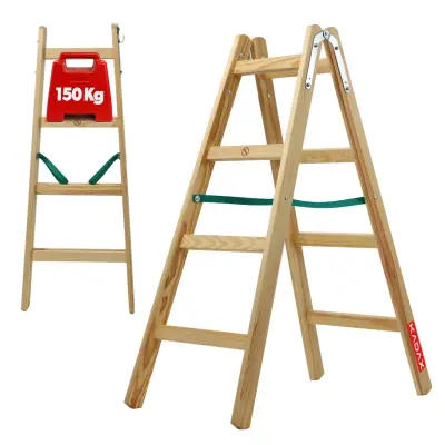 Gospodinjska lestev Lesena 4-stopenjska dvostranska slikarska lestev 150 kg
