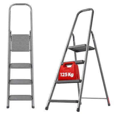 Jeklena lestev s 4 stopnicami, zložljiva lestev za dom, trdna 125 kg