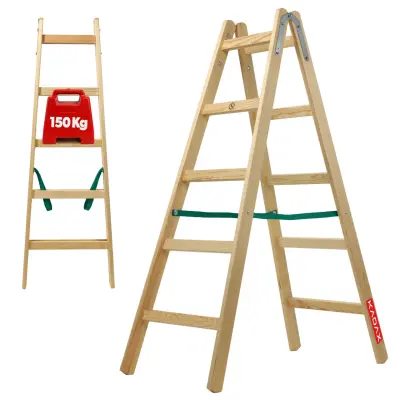 Lesena slikarska lestev, 2x5 prečk, stabilna, dvostranska, 150 kg