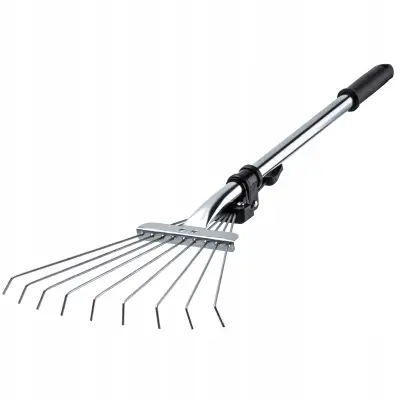 Kovinske grablje za listje in travo, vrtne majhne grablje 65 cm, 9 zob, nastavljive