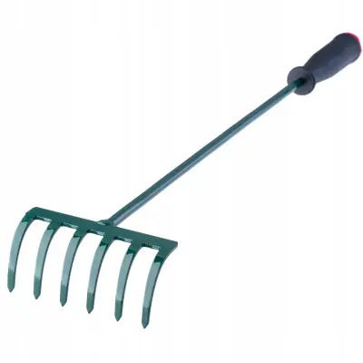 Majhne kovinske grablje za listje in travo, vrt, 60 cm, 6-zobi ročaj