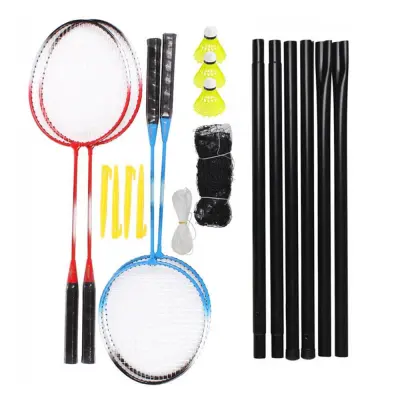 Prenosni badminton set z mrežo, 4 loparji in 3 peresniki