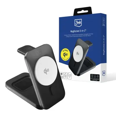3MK MAGROCKET 3-V-1 BREZŽIČNI POLNILNIK 15W QI2 ZA IPHONE S POLNILNIKOM MAGSAFE