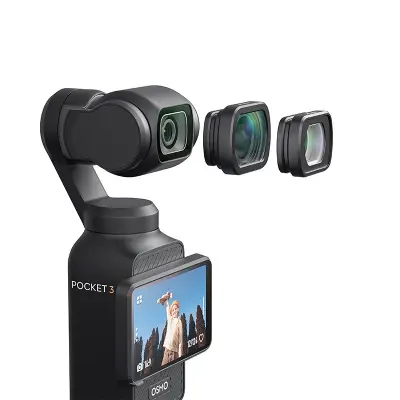 Makroobjektiv združljiv z DJI Pocket 3, optično steklo in aluminij, črn