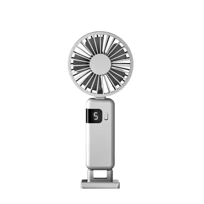 Zložljiv ventilator z digitalnim zaslonom in nošnjo okoli vratu White