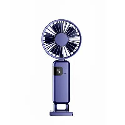 Zložljiv ventilator z digitalnim zaslonom in nošnjo okoli vratu Blue