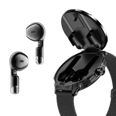 2-v-1 TWS pametna ura z vgrajenimi slušalkami, 1.46inch, NFC Black