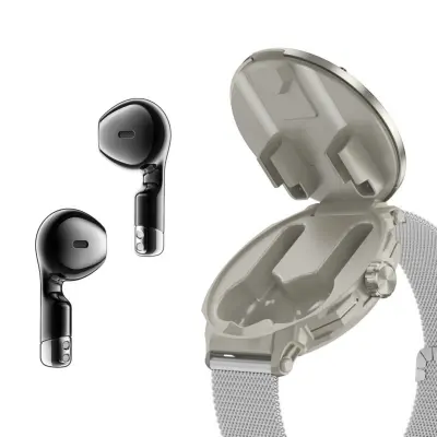 2-v-1 TWS pametna ura z vgrajenimi slušalkami, 1.46inch, NFC Silver