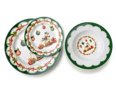 Komplet porcelanastih krožnikov Santa Lila 22x19x27 bela zelena 3 kosi