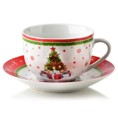 Skodelica s krožničkom porcelan Santa Lila 9x14x7cm rdeča 1 komplet