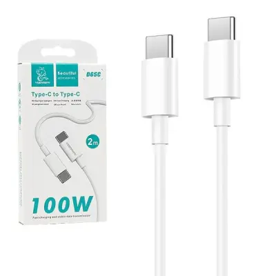USB kabel USB-C na USB-C, 2 m, 3.6A, 100W, PD, beli