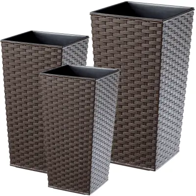 Komplet 3 vrtnih lončkov + vložek visok velik moka 37+47+57 cm