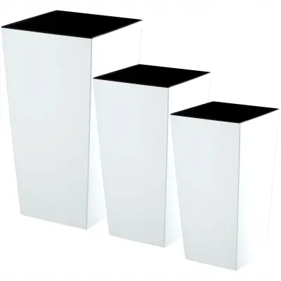 Komplet 3 vrtnih lončkov + vložki, visoki veliki, beli, 37+47+57 cm