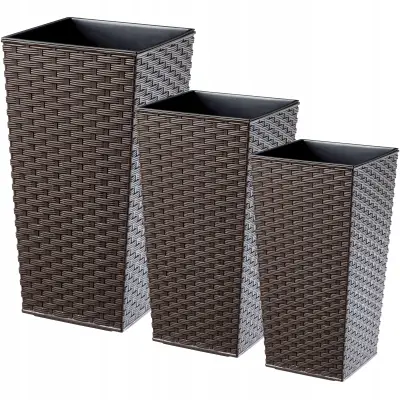 Komplet 3 vrtnih lončkov + vložek visok velik moka 47+57+68 cm