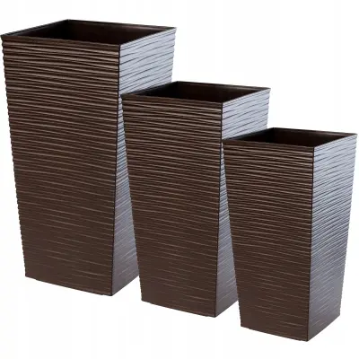 Komplet 3 vrtnih lončkov + vložek visok velik moka 47+57+68 cm