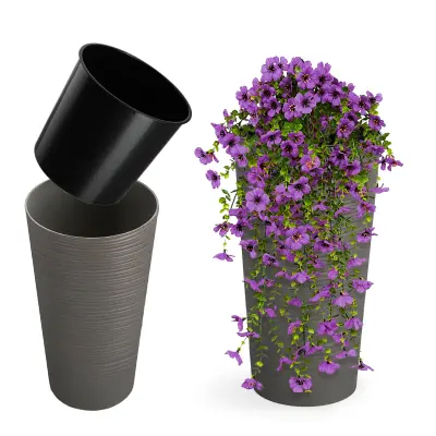 cvetlični lonec, cvetlični lonec, visok, 47 cm, z vstavkom, za dnevno sobo, siv