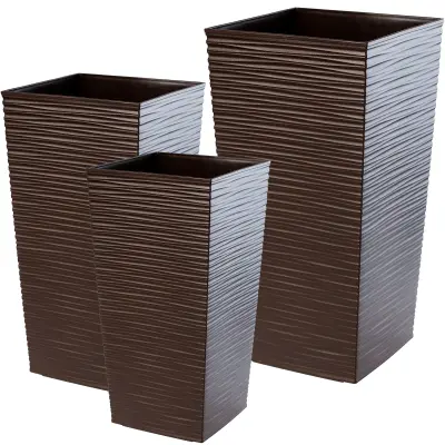 Komplet 3 vrtnih lončkov + vložek visok velik moka 37+47+57 cm