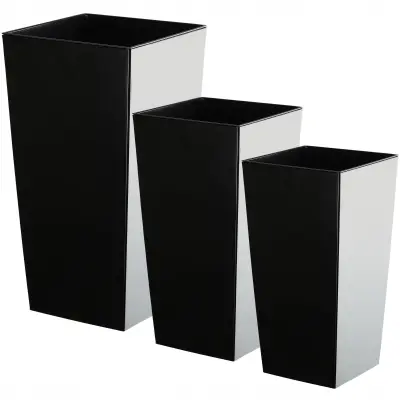 Komplet 3 vrtnih lončkov + vložki, visoki, veliki, črni, 47+57+68 cm