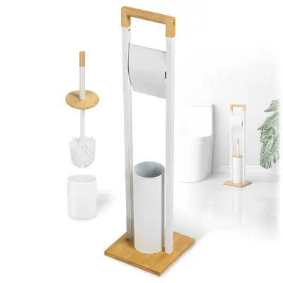 Stojalo za toaletni papir Belo držalo Obešalnik WC ščetka 2v1 Posoda