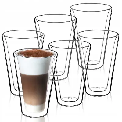 6x Veliki dvostenski termo kozarci za kavo in čaj, latte 470 ml