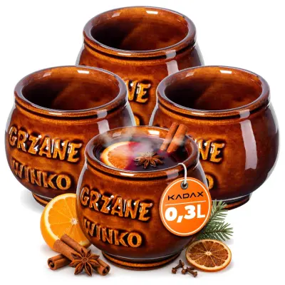 vrčki za kuhano vino, komplet 4 vrčkov iz kamnite keramike, 300 ml