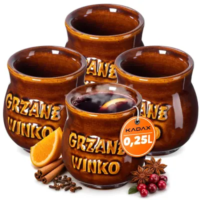vrčki za kuhano vino 250 ml, komplet 4 vrčkov iz kamnite keramike
