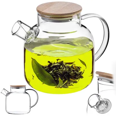 steklen vrč 1,2 l s spiralnim pokrovom za čaj, vodo, limonado, kompot