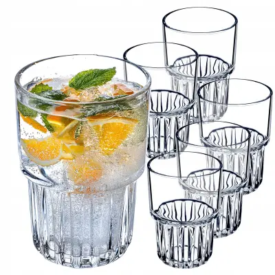 komplet 6 kozarcev za hladne pijače 320 ml z rebrastim vzorcem
