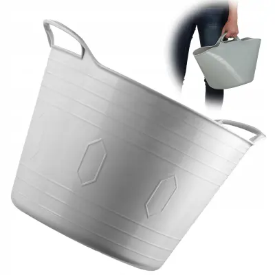 umivalnik za perilo, okrogel plastični umivalnik, fleksibilna školjka, 15 l, siv