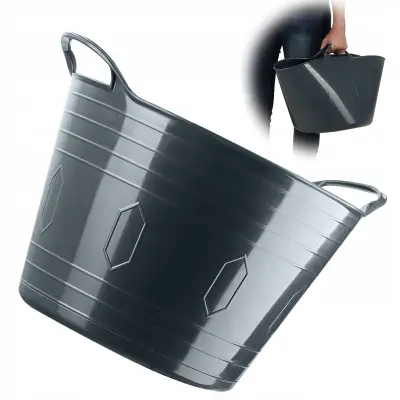 umivalnik za perilo, okrogel plastični umivalnik, fleksibilna školjka, 26 l, siv