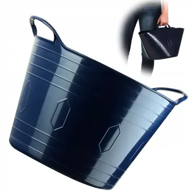 koš za perilo, plastična okrogla posoda, fleksibilna posoda, 15 l, temno modra