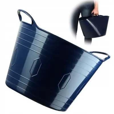 koš za perilo, plastična okrogla posoda, fleksibilna posoda, 26 l, temno modra